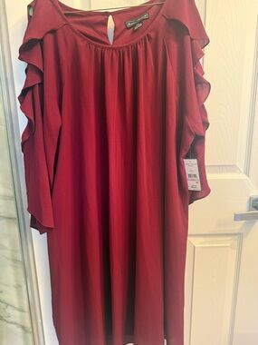 Jessica Howard Wine Red Cold-Shoulder Ruffle Sleeve Dress